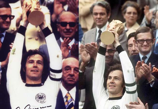 贝肯鲍尔为德国队捧起1974年世界杯冠军